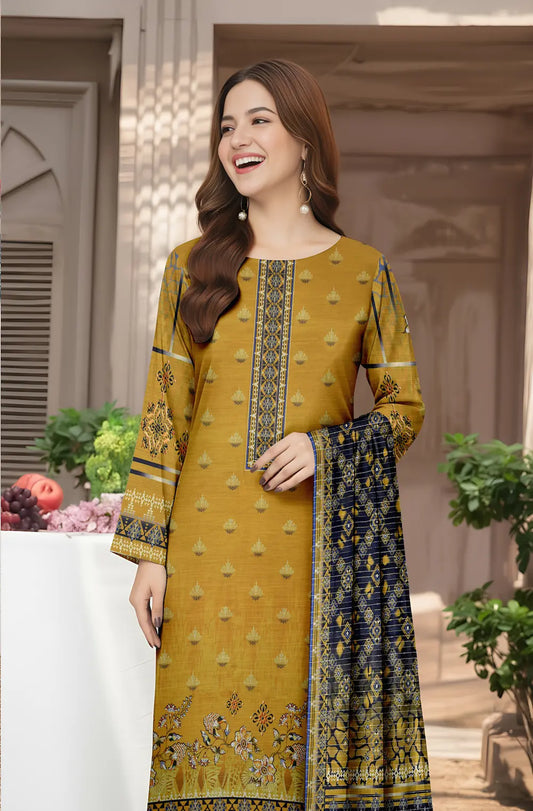 3 Piece Sabeen Premium Khaddar Unstitched Suit - 1103