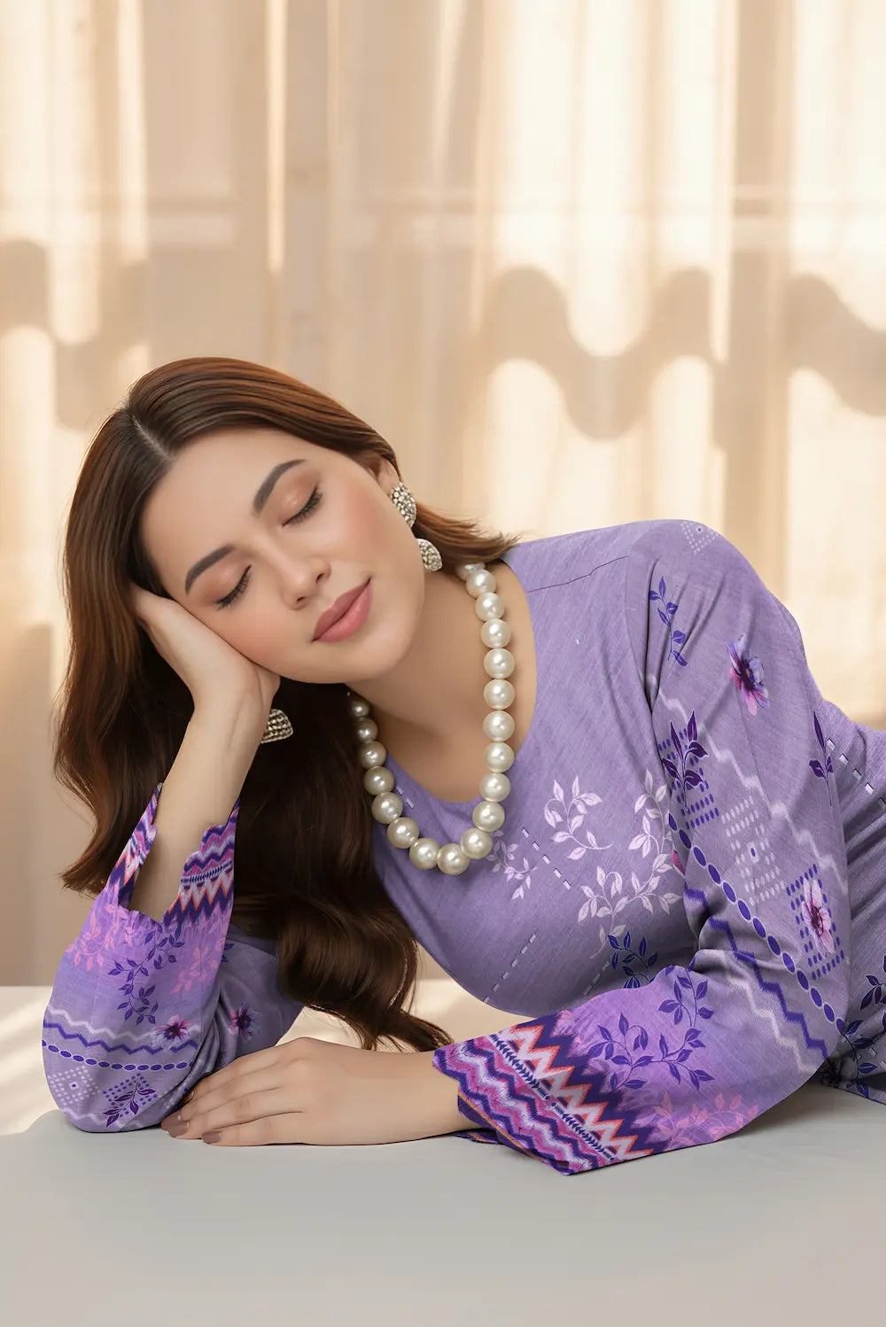 3 Piece Sabeen Premium Khaddar Unstitched Suit - 1102