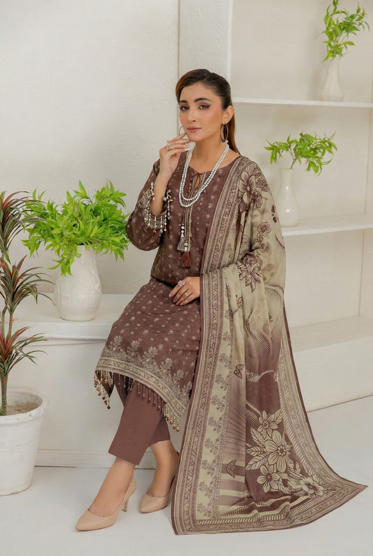 3 Piece Sabeen Premium Linen Unstitched Suit - 1503