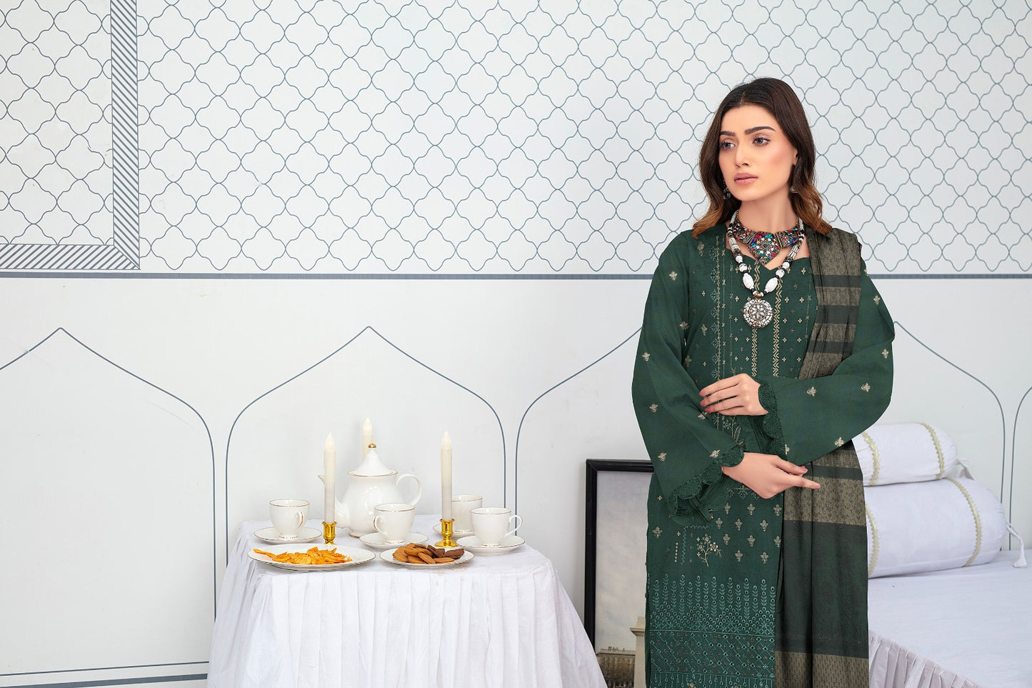 3-Piece Bana Dora Dhanak Embroidery Suit - 1301