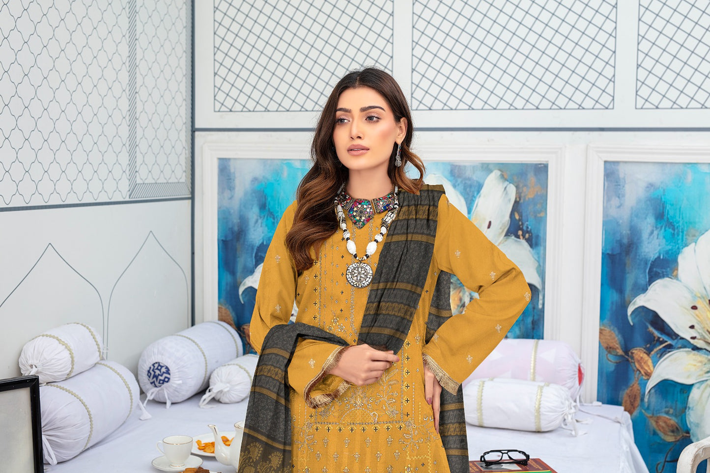 3-Piece Bana Dora Dhanak Embroidery Suit - 1302