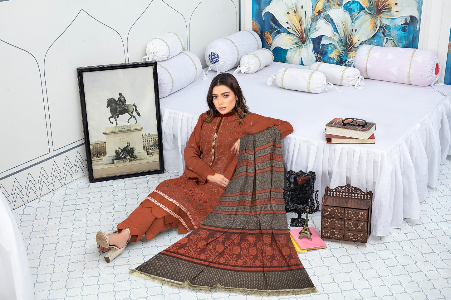 3-Piece Bana Dora Dhanak Embroidery Suit - 1305
