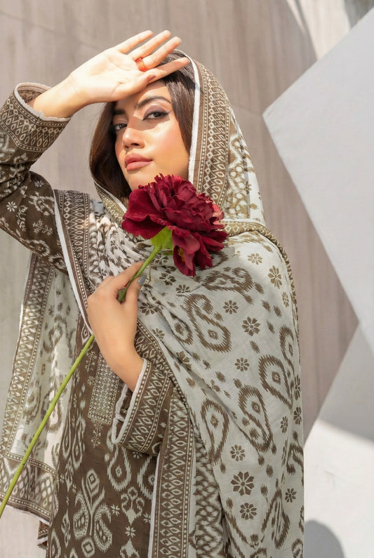 3 Piece Sabeen Premium Khaddar Unstitched Suit - 1322