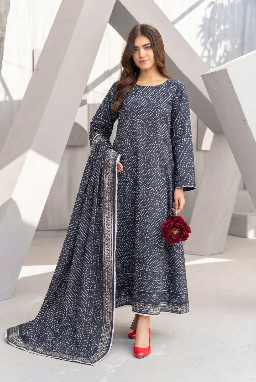 3 Piece Sabeen Premium Khaddar Unstitched Suit - 1324