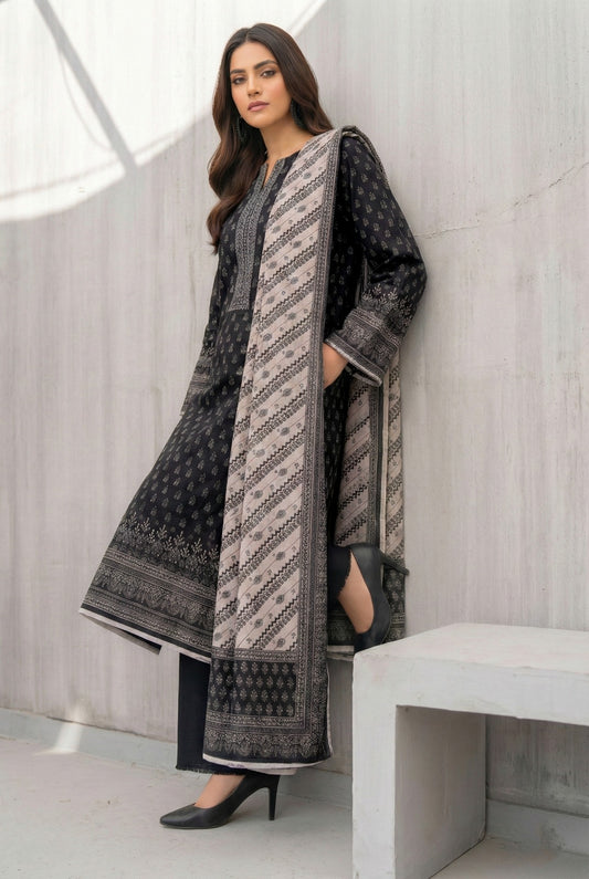 3 Piece Sabeen Premium Khaddar Unstitched Suit - 1325