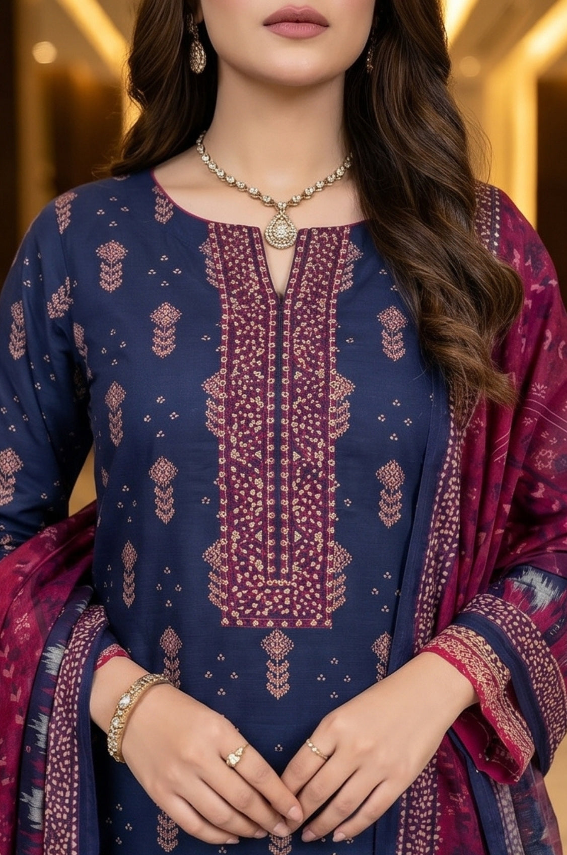 3 Piece Lawn Unstitched Suit With Voile Lawn Dupatta - 5024