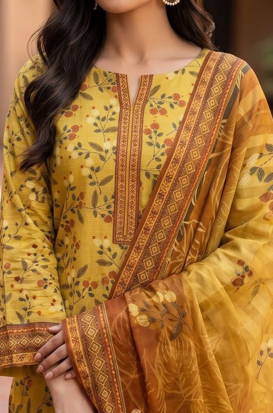 3 Piece Doriya Lawn Unstitched Suit With Lawn Dupatta - 5018