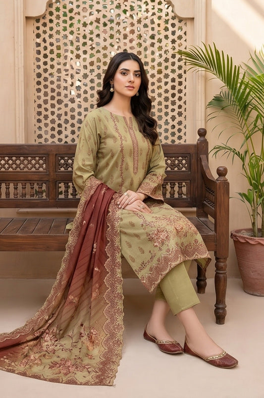 3 Piece Lawn Unstitched Suit With Voile Lawn Dupatta - 5027