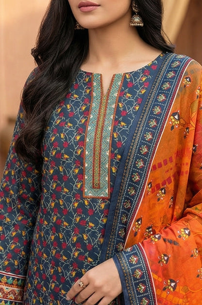 3 Piece Lawn Unstitched Suit With Lawn Dupatta - 4536