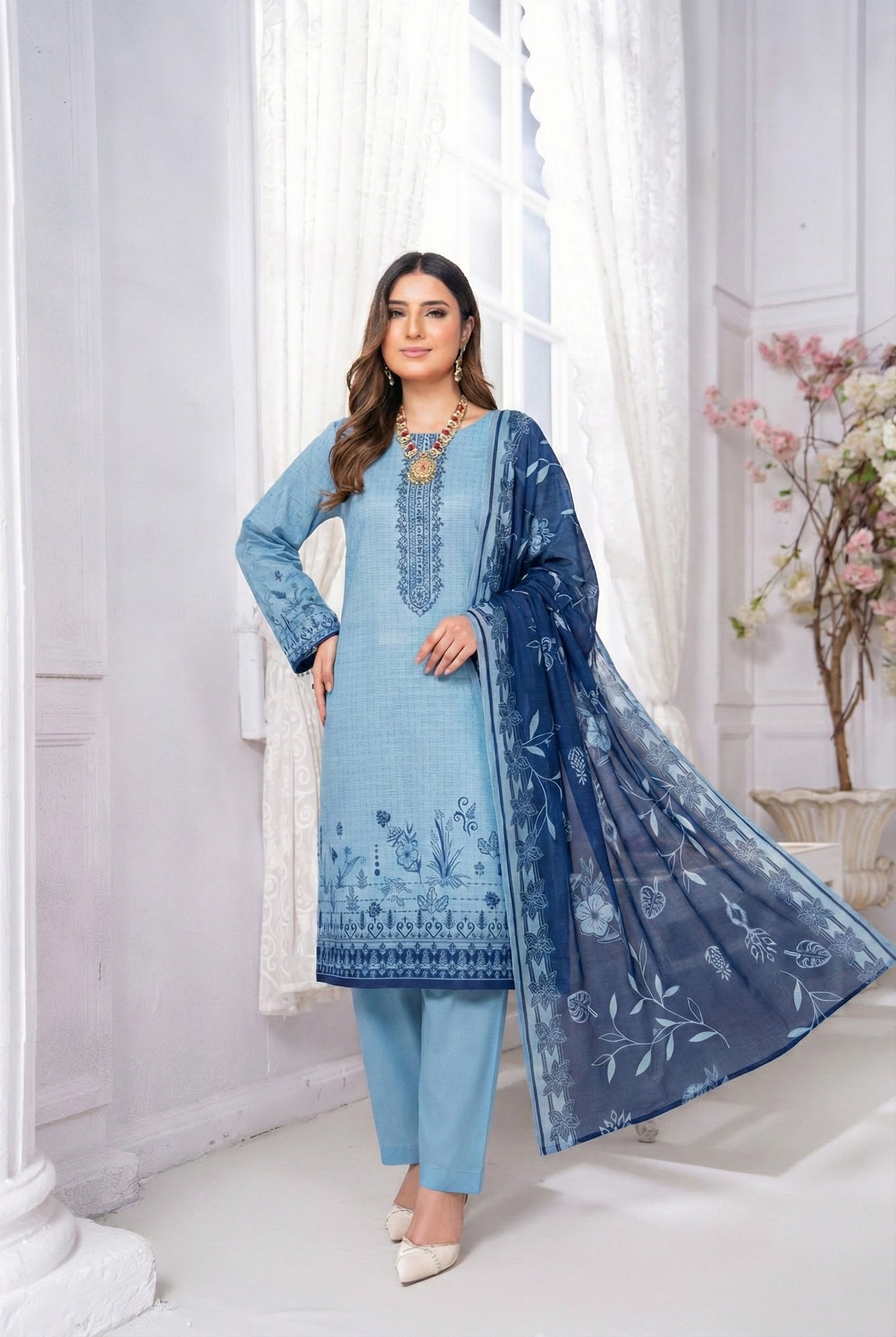 3 Piece Sabeen Premium Viscose Unstitched Suit - 1353