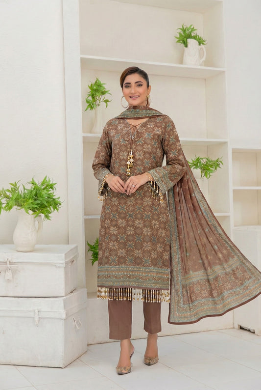 3 Piece Sabeen Premium Linen Unstitched Suit - 1504