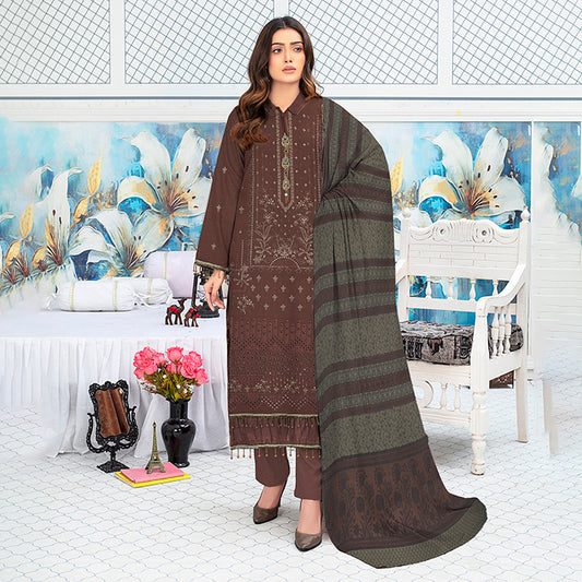 3-Piece Bana Dora Dhanak Embroidery Suit - 1204