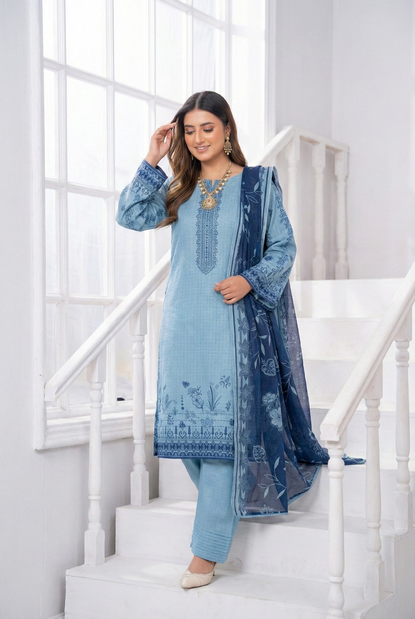 3 Piece Sabeen Premium Viscose Unstitched Suit - 1353