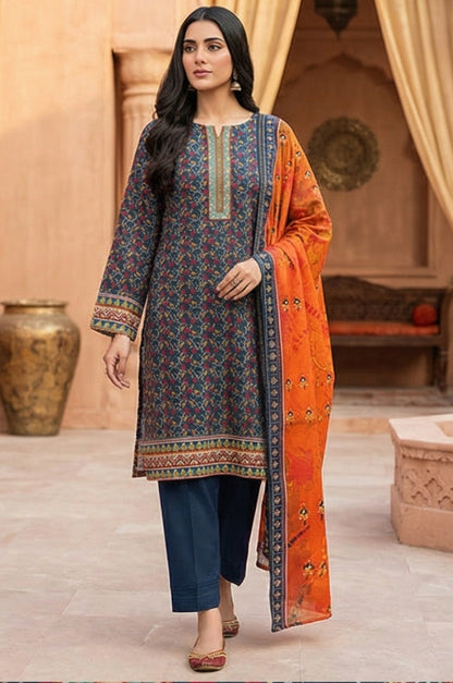 3 Piece Lawn Unstitched Suit With Lawn Dupatta - 4536