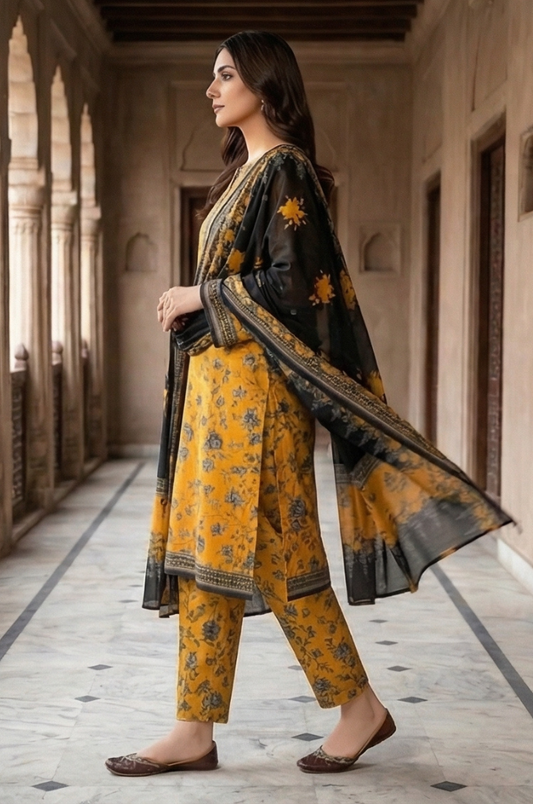 3 Piece Lawn Unstitched Suit With lawn Dupatta - 4473