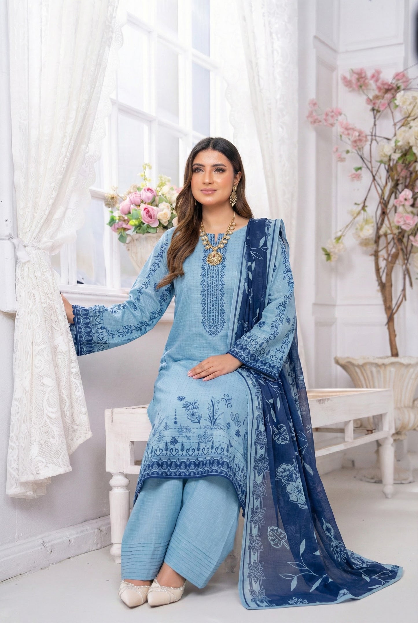 3 Piece Sabeen Premium Viscose Unstitched Suit - 1353