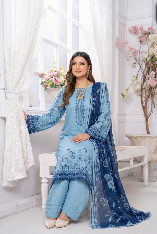 3 Piece Sabeen Premium Viscose Unstitched Suit - 1353