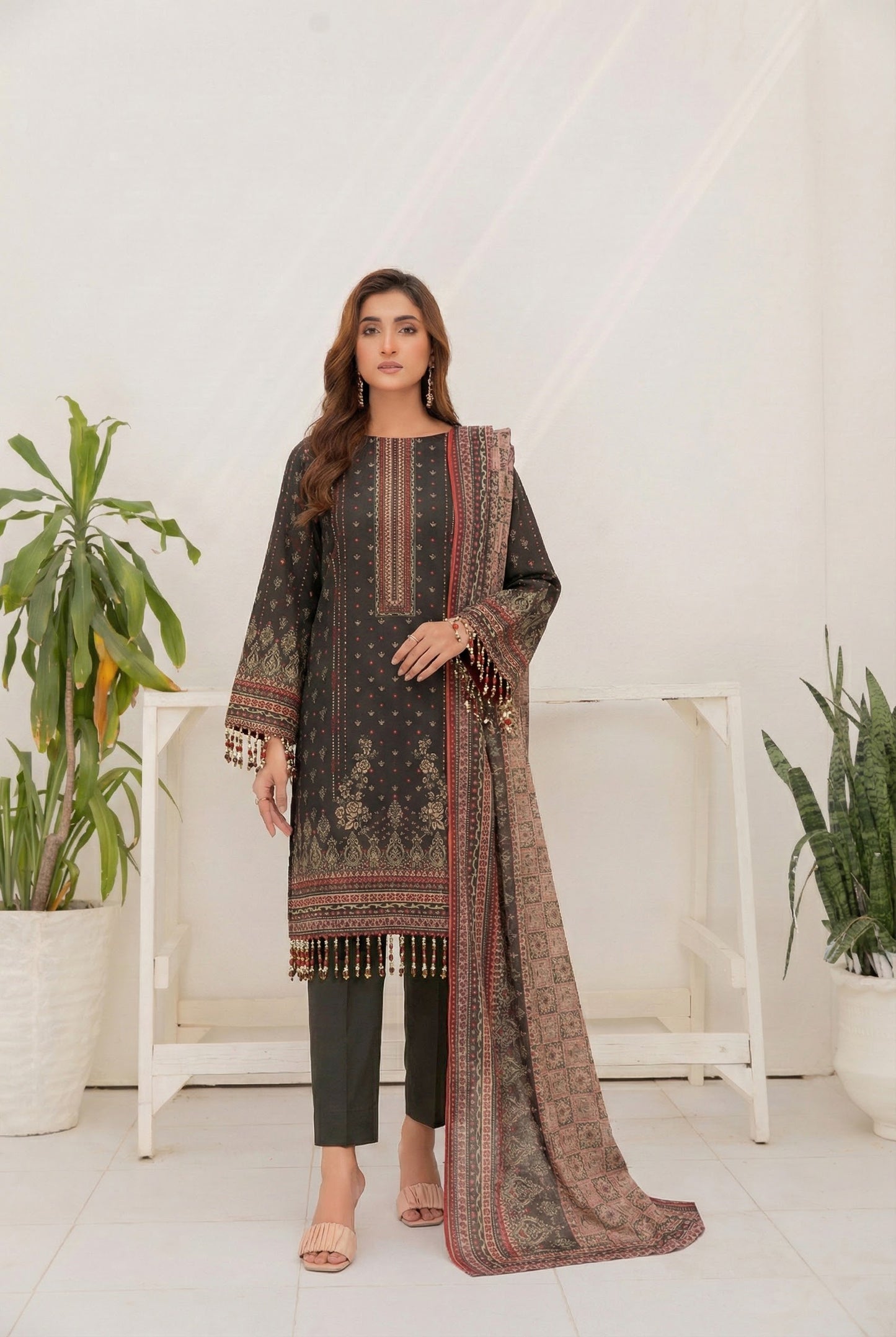 3 Piece Sabeen Premium Linen Unstitched Suit - 1505