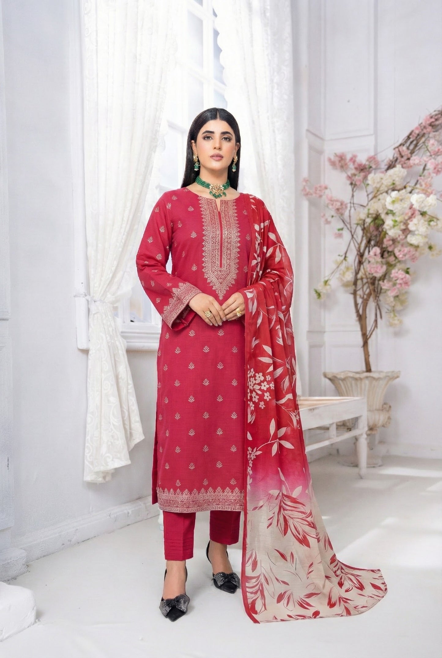 3 Piece Sabeen Premium Viscose Unstitched Suit - 1354