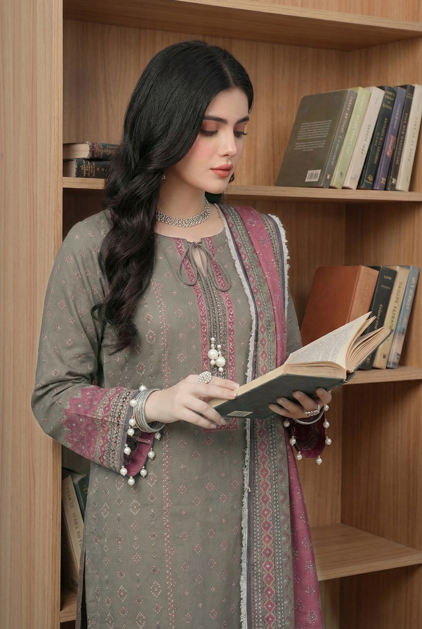 3 Piece Sabeen Premium Karandi Unstitched Suit - 1554