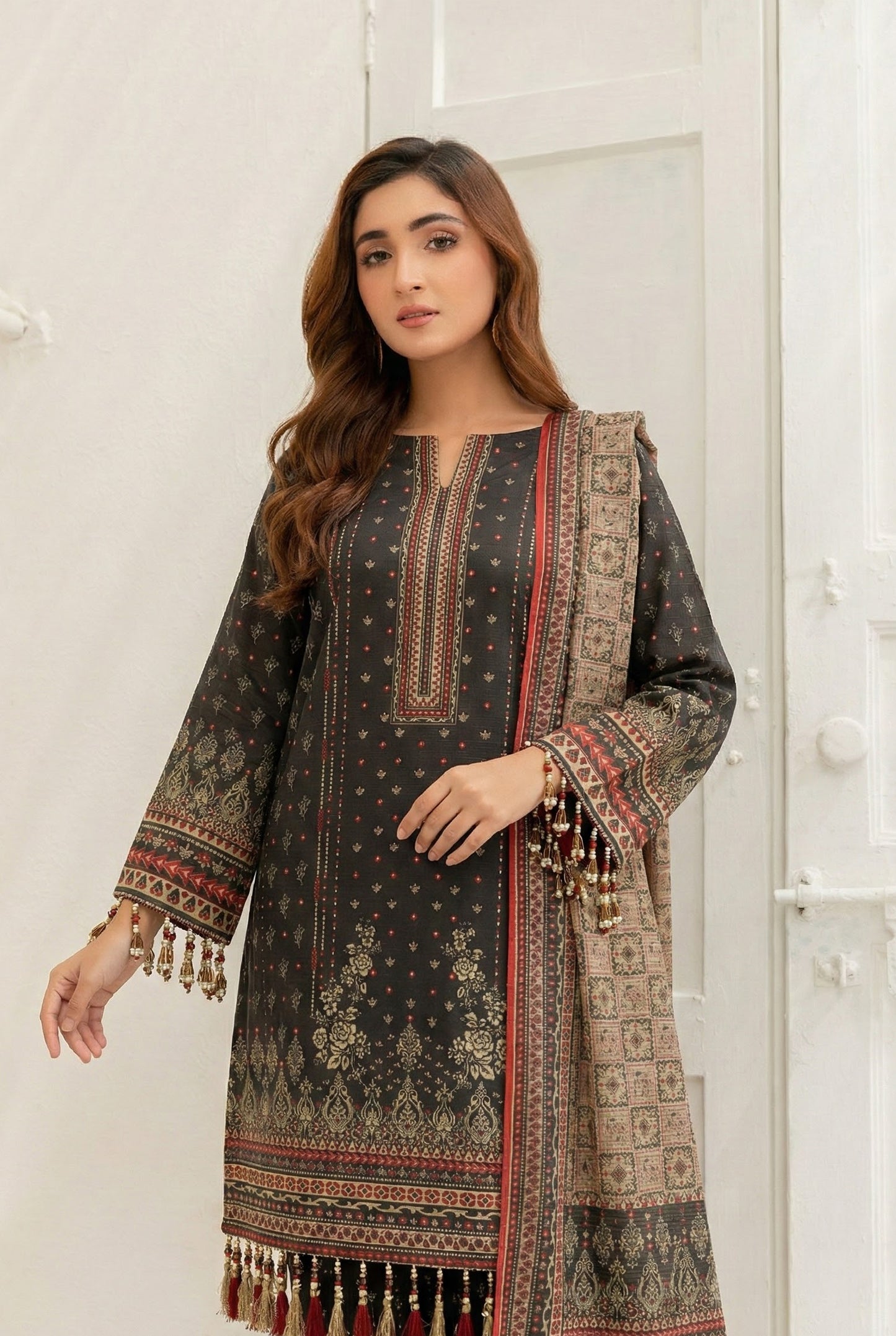 3 Piece Sabeen Premium Linen Unstitched Suit - 1505