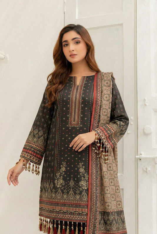 3 Piece Sabeen Premium Linen Unstitched Suit - 1505