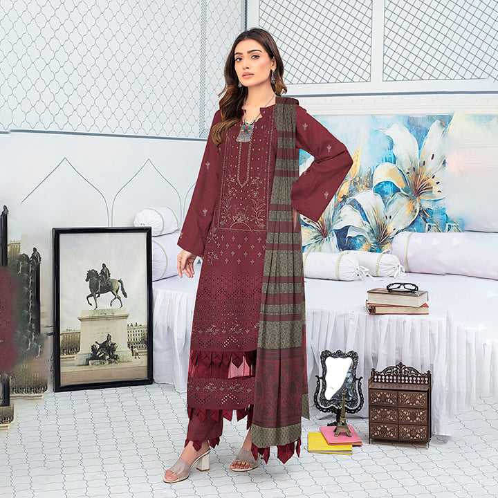3-Piece Bana Dora Dhanak Embroidery Suit - 1205