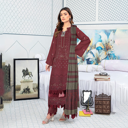 3-Piece Bana Dora Dhanak Embroidery Suit - 1205