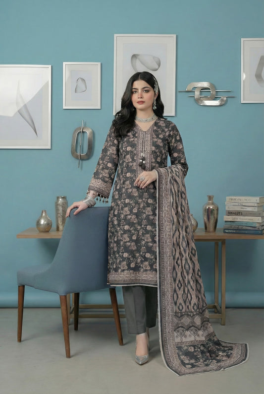 3 Piece Sabeen Premium Karandi Unstitched Suit - 1555