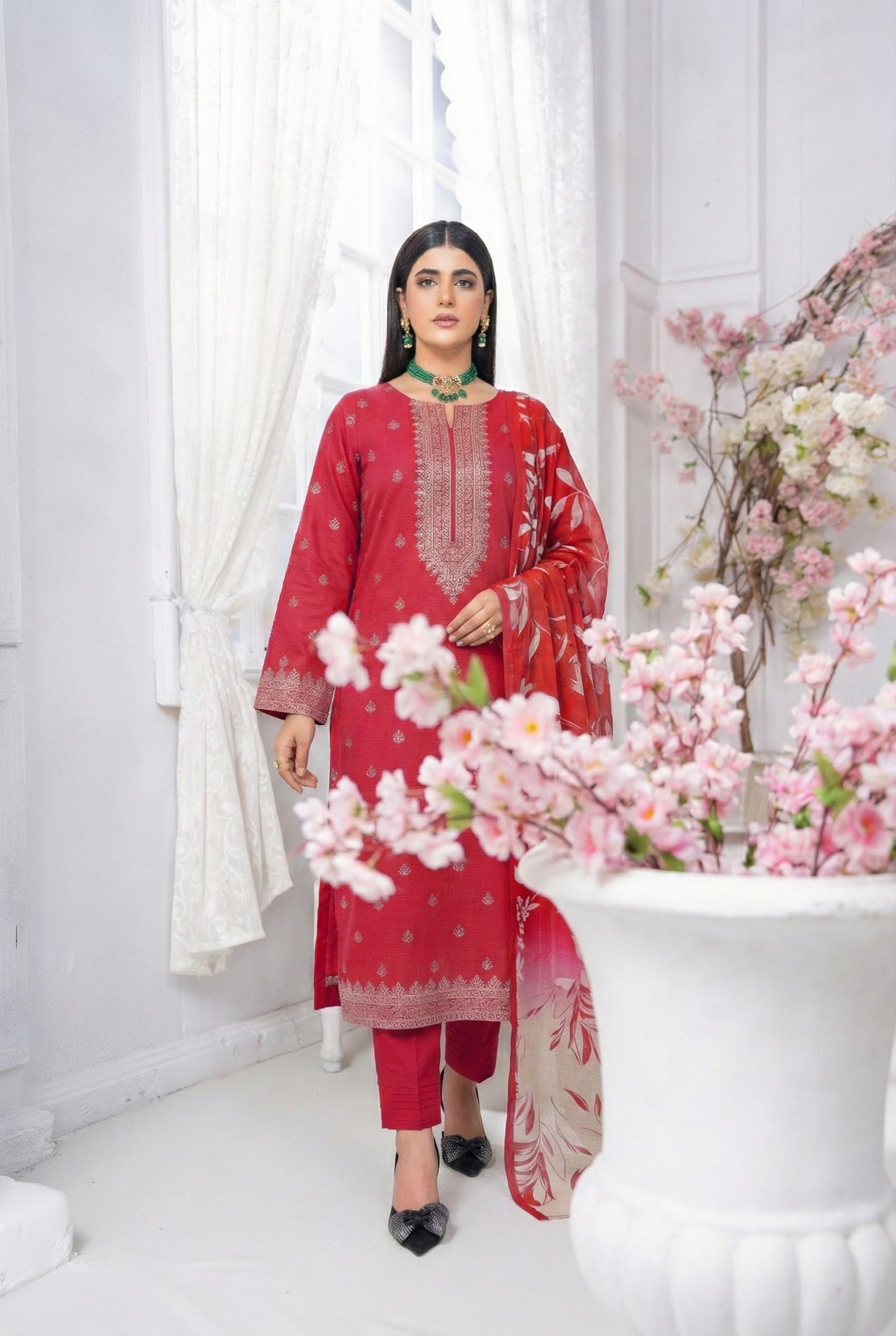 3 Piece Sabeen Premium Viscose Unstitched Suit - 1354