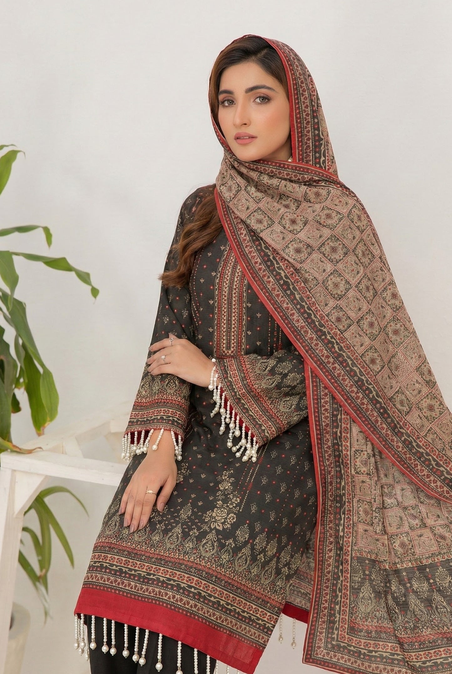 3 Piece Sabeen Premium Linen Unstitched Suit - 1505