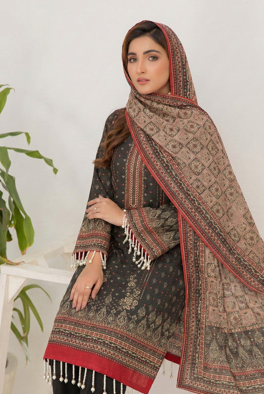 3 Piece Sabeen Premium Linen Unstitched Suit - 1505