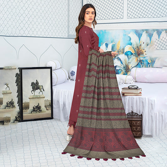 3-Piece Bana Dora Dhanak Embroidery Suit - 1205