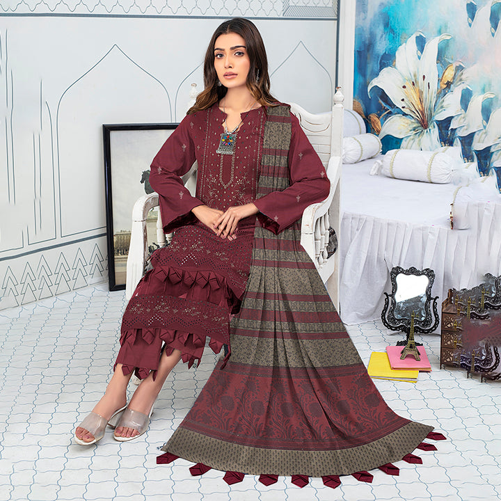 3-Piece Bana Dora Dhanak Embroidery Suit - 1205