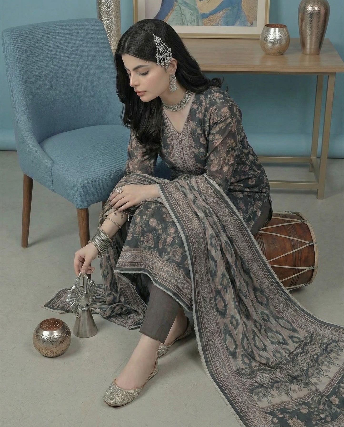 3 Piece Sabeen Premium Karandi Unstitched Suit - 1555