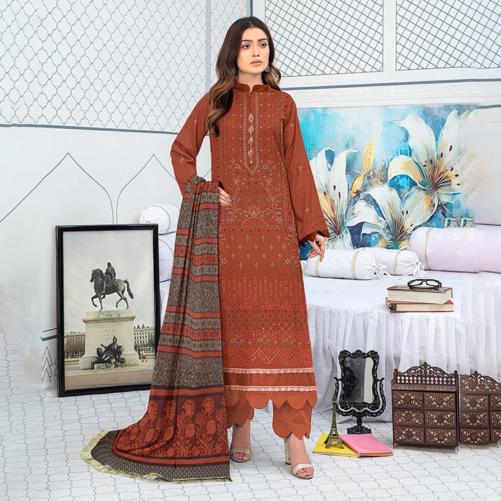 3-Piece Bana Dora Dhanak Embroidery Suit - 1206