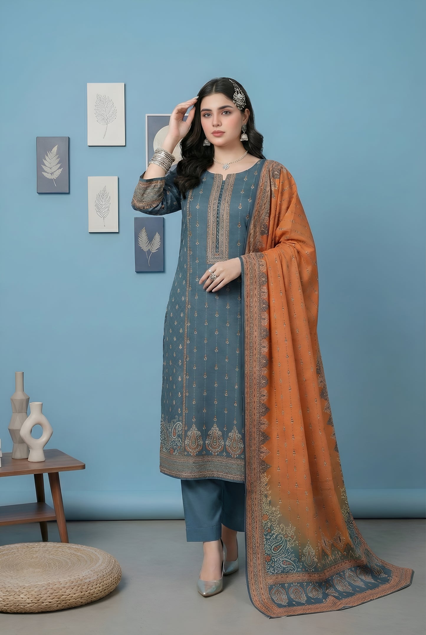 3 Piece Sabeen Premium Karandi Unstitched Suit - 1556