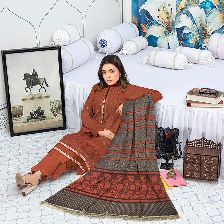 3-Piece Bana Dora Dhanak Embroidery Suit - 1206