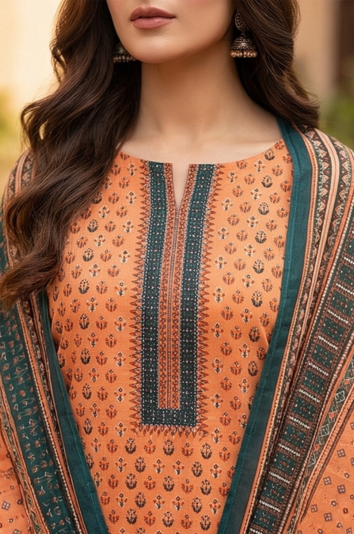 3 Piece Doriya Lawn Unstitched Suit With Lawn Dupatta - 4485