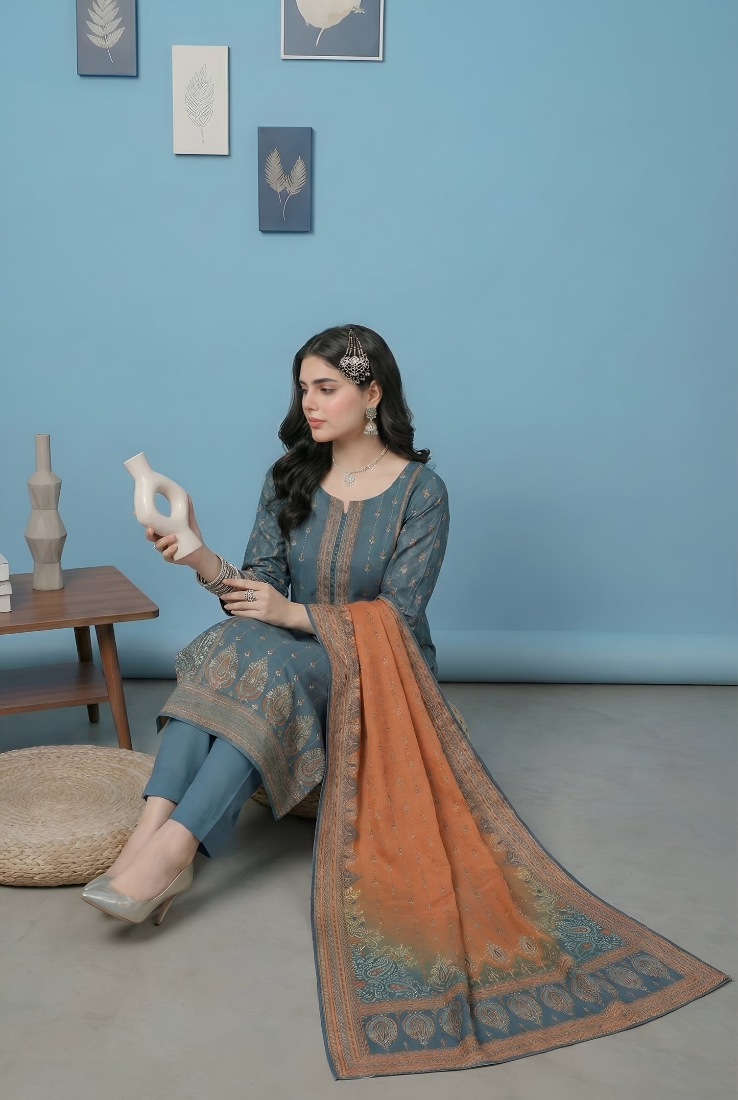 3 Piece Sabeen Premium Karandi Unstitched Suit - 1556