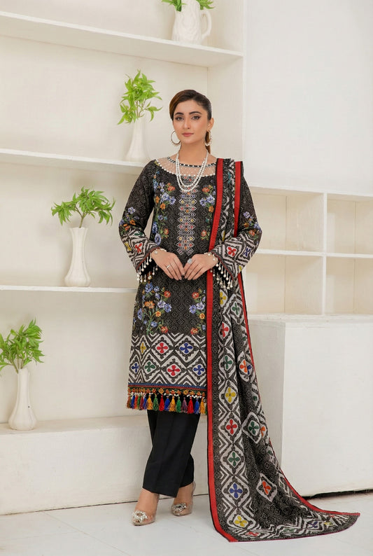 3 Piece Sabeen Premium Linen Unstitched Suit - 1507