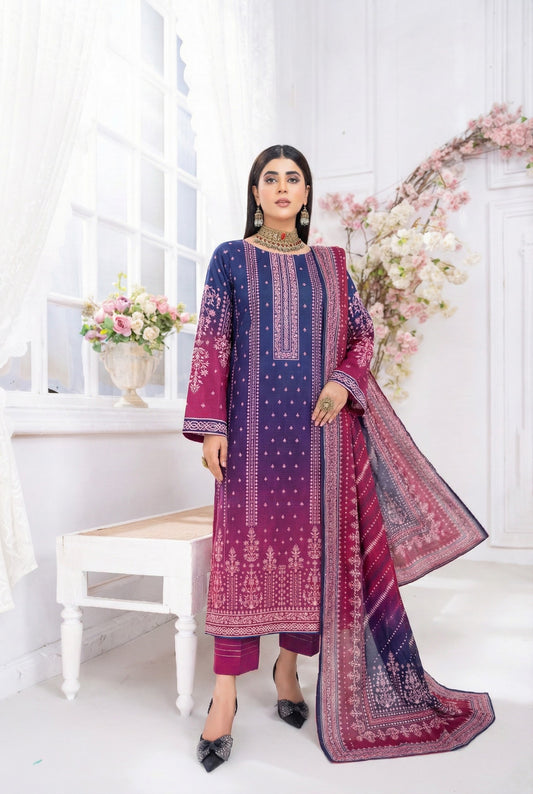 3 Piece Sabeen Premium Viscose Unstitched Suit - 1356