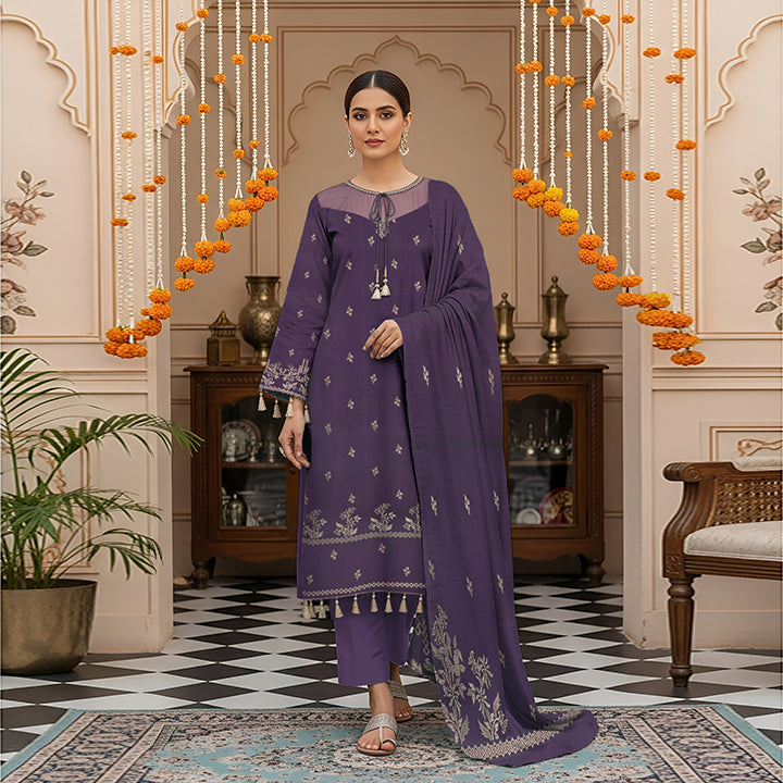 3-Piece Premium Viscose Embroidery Suit - 1214