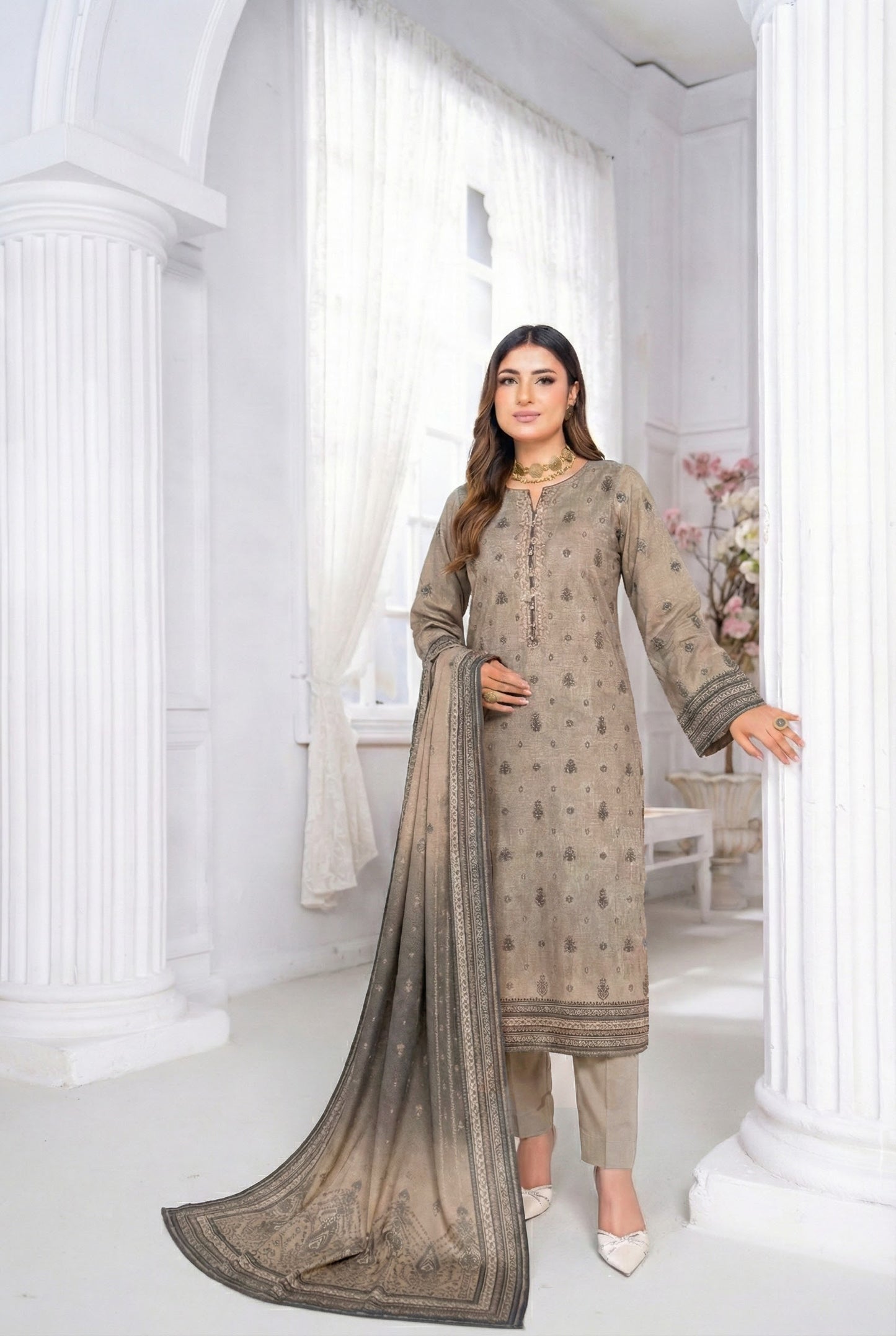 3 Piece Sabeen Premium Viscose Unstitched Suit - 1350