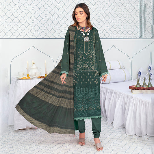 3-Piece Bana Dora Dhanak Embroidery Suit - 1201