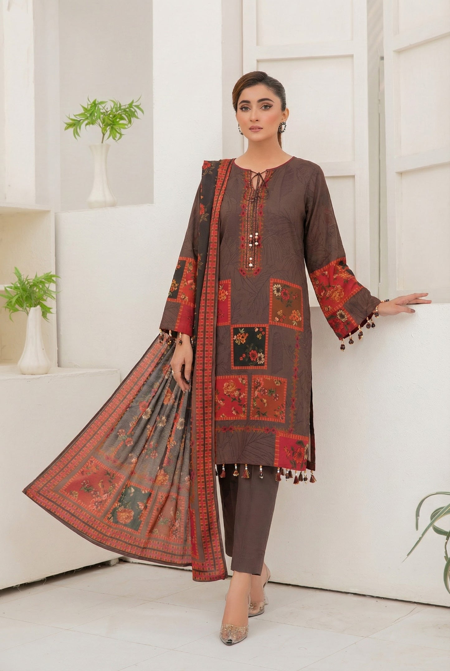3 Piece Sabeen Premium Linen Unstitched Suit - 1501