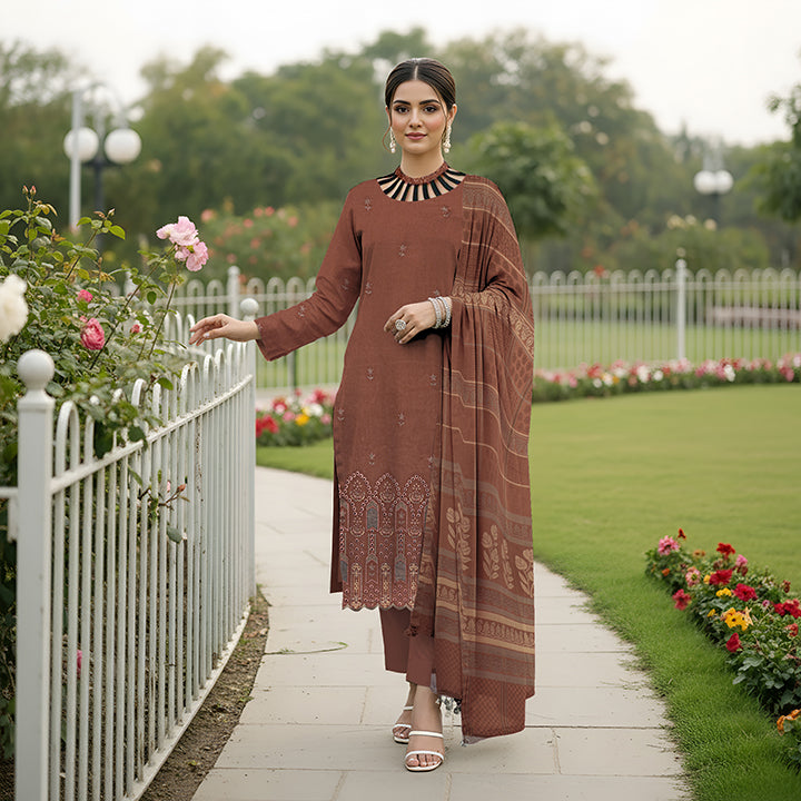3-Piece Bana Dora Dhanak Embroidery Suit - 1207