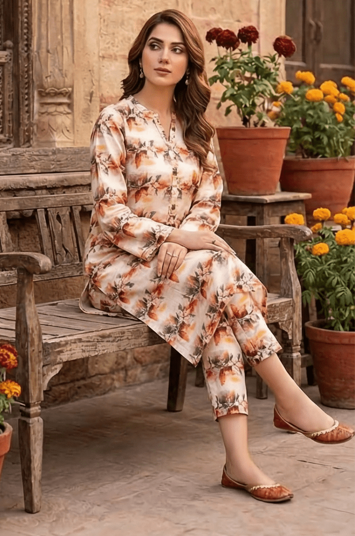 2 Piece Lawn All Over Unstitched Suit - 4404