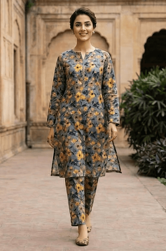 2 Piece Lawn All Over Unstitched Suit - 4410