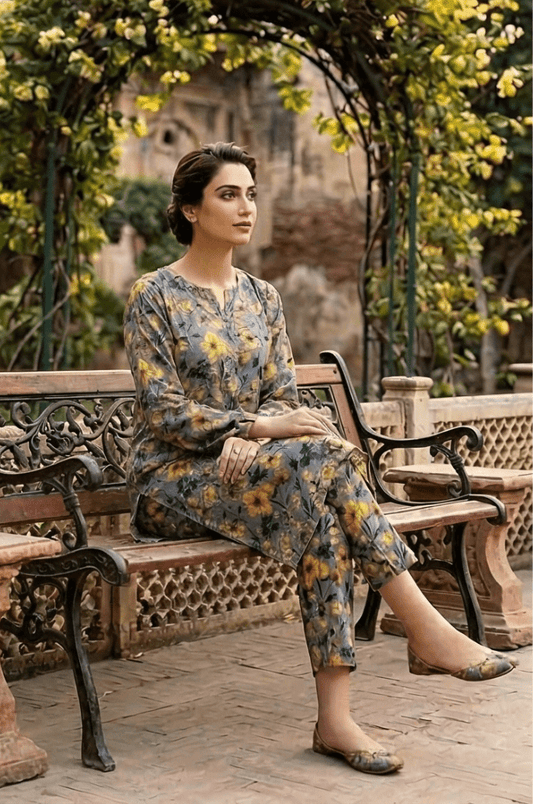 2 Piece Lawn All Over Unstitched Suit - 4410